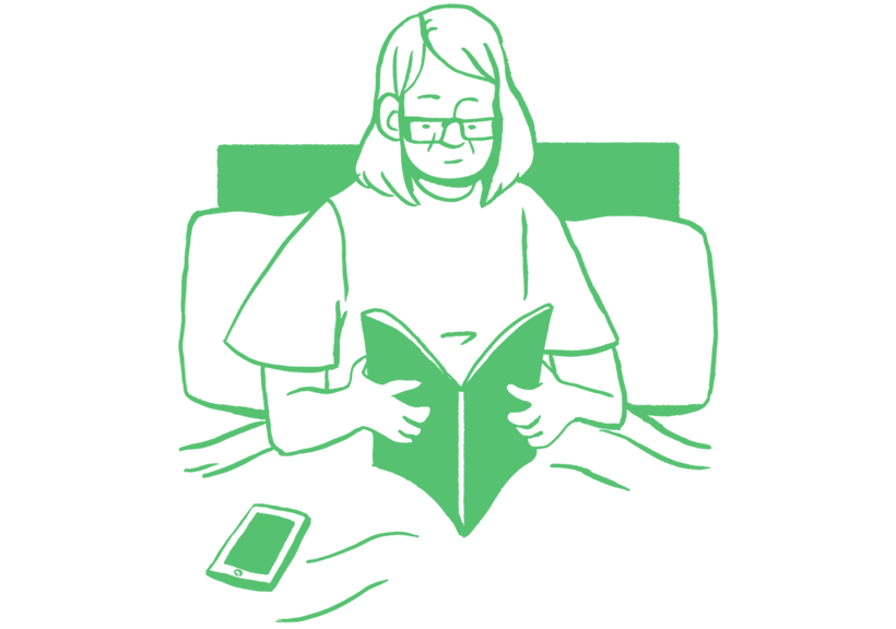 Illustration of a patient in bed reading