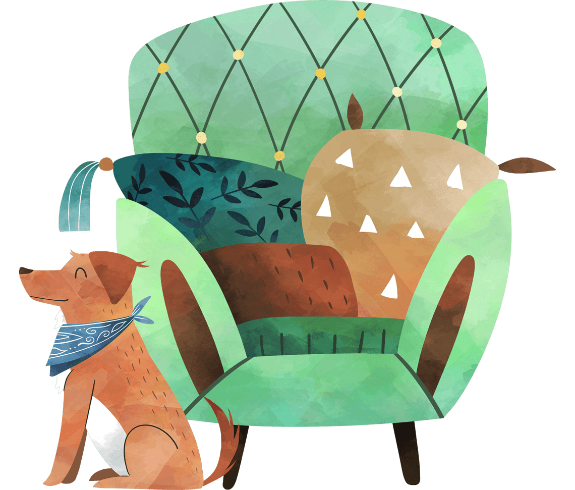 Chair and dog illustration