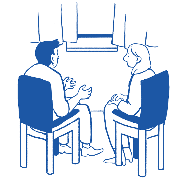 Illustration of two people talking