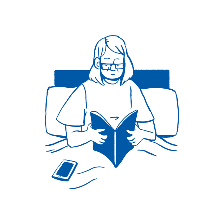 Illustration of woman reading in bed