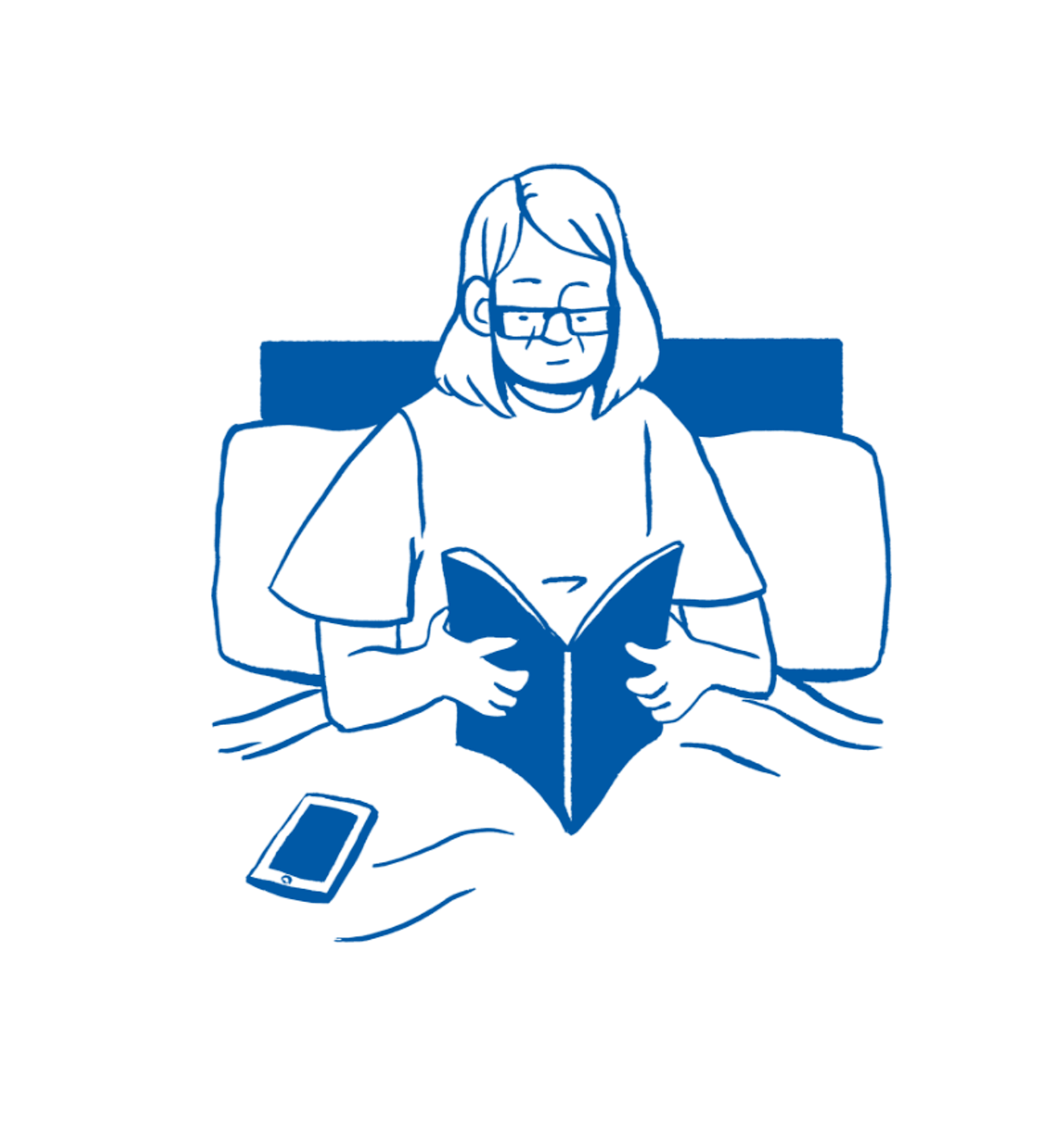 Illustration of woman reading in bed