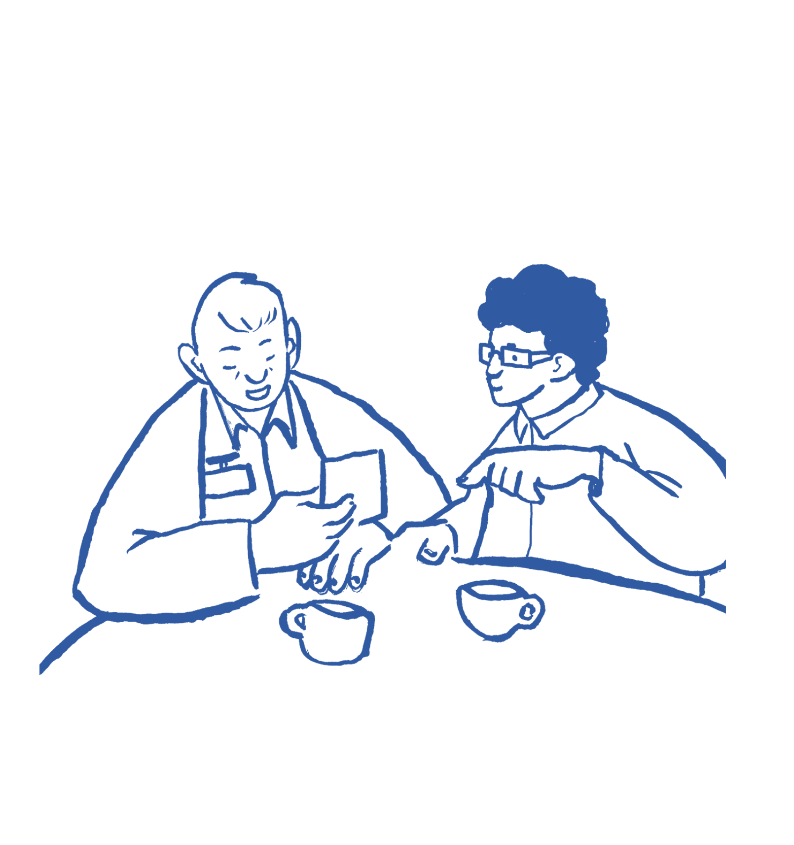 Illustration of two people chatting over coffee