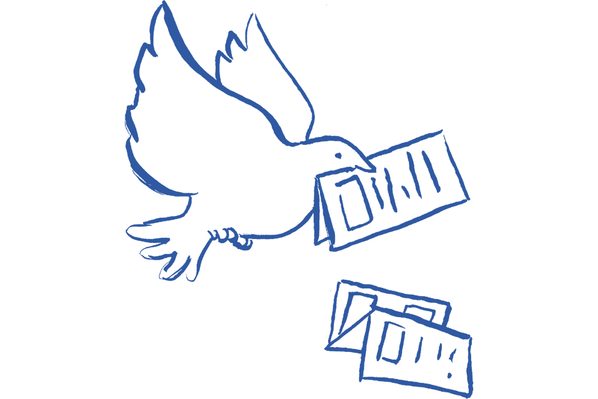 Illustration of dove carrying letters